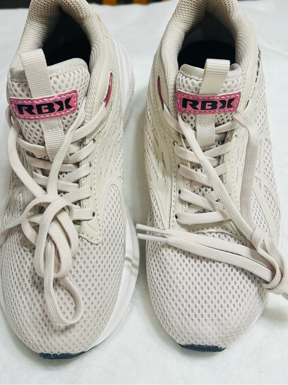 RBX Women's Cream Mesh Sneakers with Pink Logo Accent